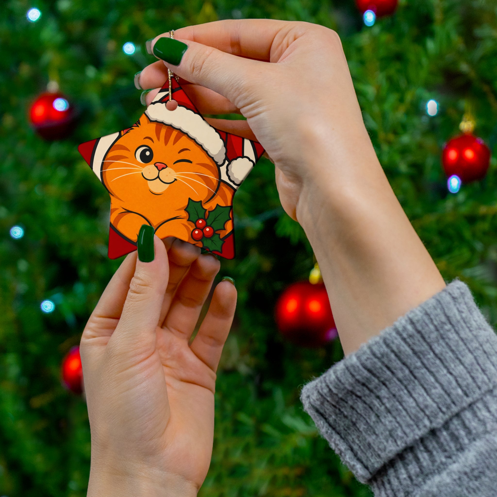 Santa Paws — Pop-Art Cat Christmas Ornament