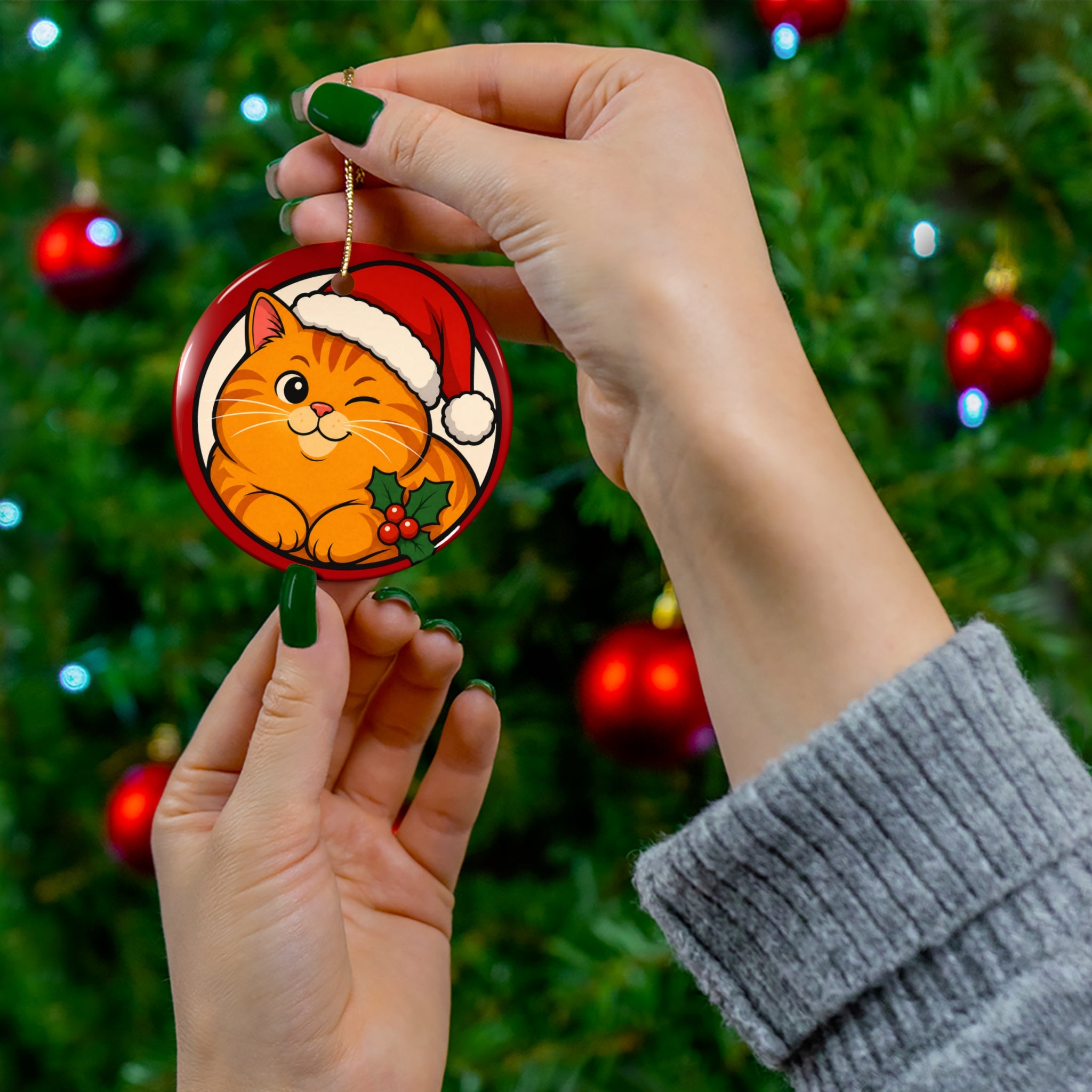 Santa Paws — Pop-Art Cat Christmas Ornament